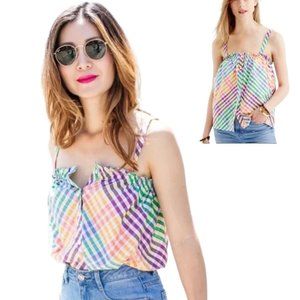 J. Crew Button-Front Gingham Rainbow Tank Top Camisole Stretch Cotton size 8